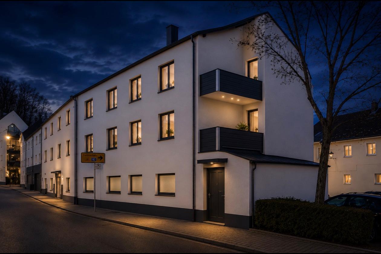 Gebäude bei Nacht von der Straße